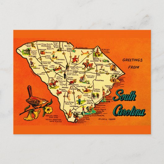 South Carolina Retro Orange Postcard Postkarte (Vorderseite)