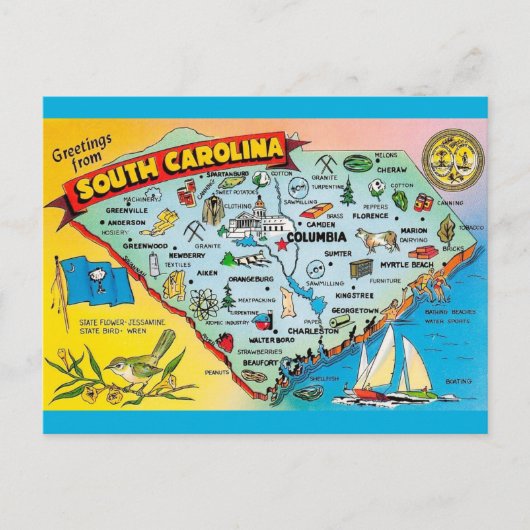 South Carolina Retro Postcard Postkarte (Vorderseite)
