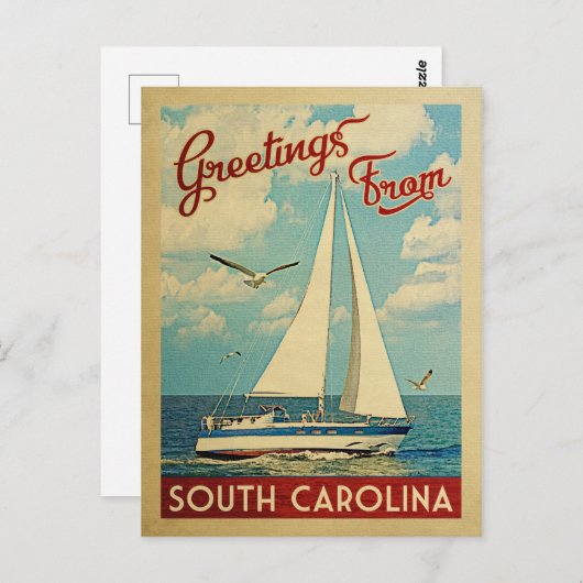 South Carolina Sailboat Vintage Travel Postkarte (Vorne/Hinten)