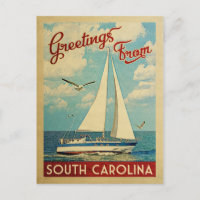 South Carolina Sailboat Vintage Travel