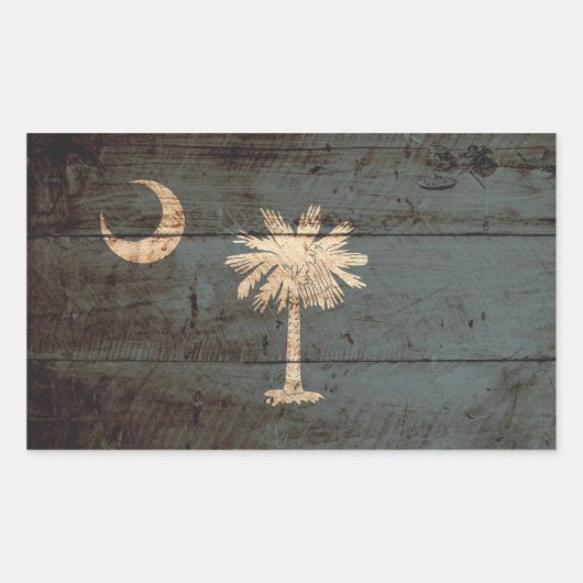 South Carolina Staatsflagge auf altes Holzkörnchen Rechteckiger Aufkleber (Vorderseite)