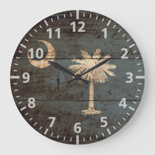 South Carolina State Flag on Old Wood Grain Große Wanduhr
