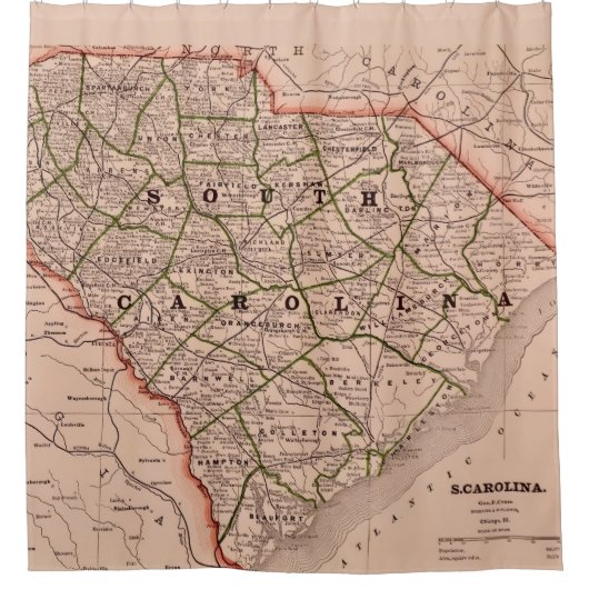 South Carolina Vintage Map Shower Curtain Duschvorhang (Vorderseite)