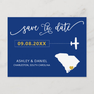 South Carolina Wedding Save the Date Map Postcard Postkarte