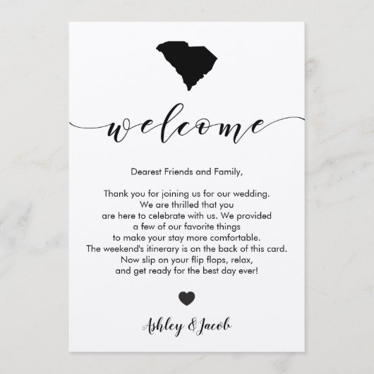 South Carolina Wedding Welcome Letter & Itinerary Programm (Vorderseite)