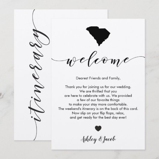 South Carolina Wedding Welcome Letter & Itinerary Programm (Vorne/Hinten)