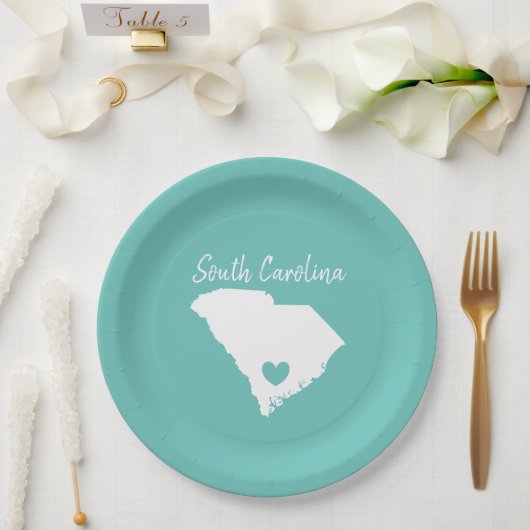 South Carolina Zuhause Staat Karte Liebe Form Pappteller (Hochzeit)