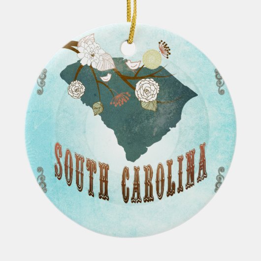 South- Carolinakarte mit reizenden Vögeln Keramik Ornament (Vorne)