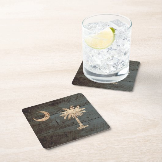 South- CarolinaStaats-Flagge auf altem hölzernem Rechteckiger Pappuntersetzer (Vor Ort)