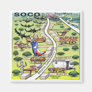 South Congress Ave ATX Cartoon Map Magnet
