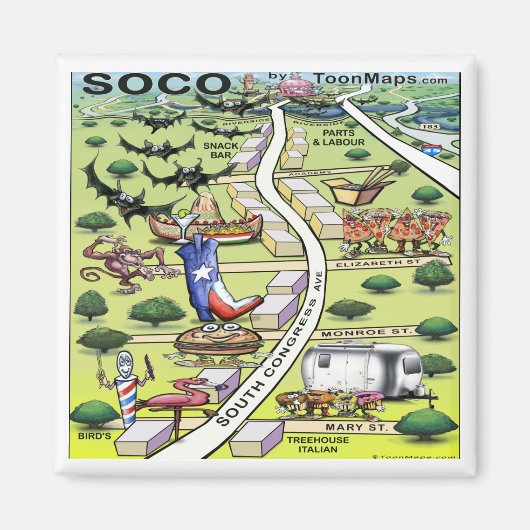 South Congress Ave ATX Cartoon Map Magnet (Vorne)