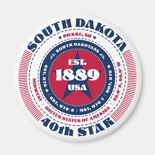 South Dakota Circle Typografy Souvenir Magnet (Vorne)