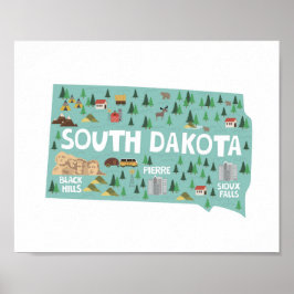 South Dakota Icon Sehenswürdigkeit Map Poster