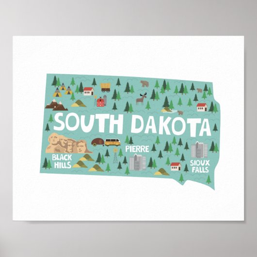 South Dakota Icon Sehenswürdigkeit Map Poster (Vorne)