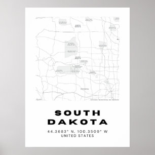 South Dakota Map Design Poster