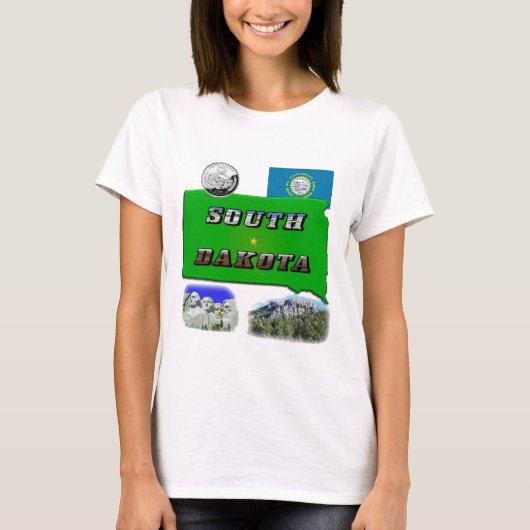 South Dakota Map, Foto Text, Imitate Quarter T-Shirt (Vorderseite)