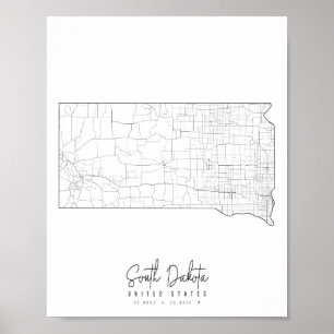 South Dakota Minimal Street Karte Poster