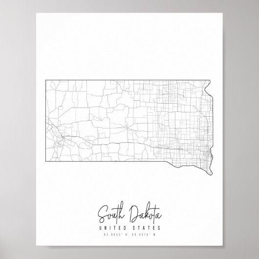 South Dakota Minimal Street Karte Poster (Vorne)