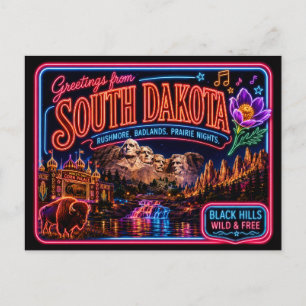South Dakota Neon State Retro Vintage Postkarte