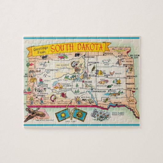 South Dakota Postcard Landkarte Jigsaw Puzzle (Horizontal)