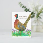South Dakota Ring Necked Pheasant Pasque Blume Postkarte (Stehend Vorderseite)