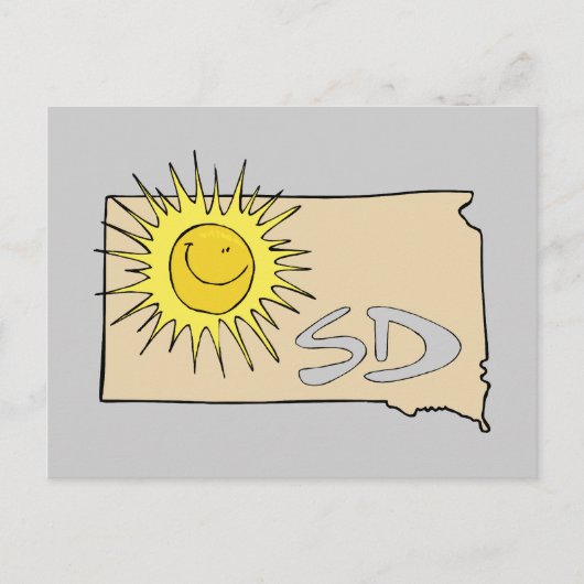 South Dakota SD Map Cartoon Smiling Sun Art Postkarte (Vorderseite)