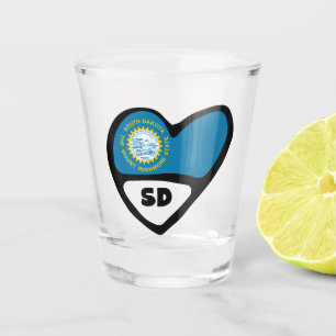 South Dakota SD State Flag in Heart Shot Glass Schnapsglas