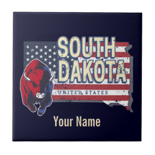 South Dakota United Staaten Retro Staat Map Vintag Fliese
