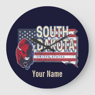 South Dakota United Staaten Retro Staat Map Vintag Große Wanduhr