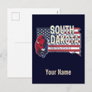 South Dakota Vereinigte Staaten Retro-Staatskarte Feiertagspostkarte