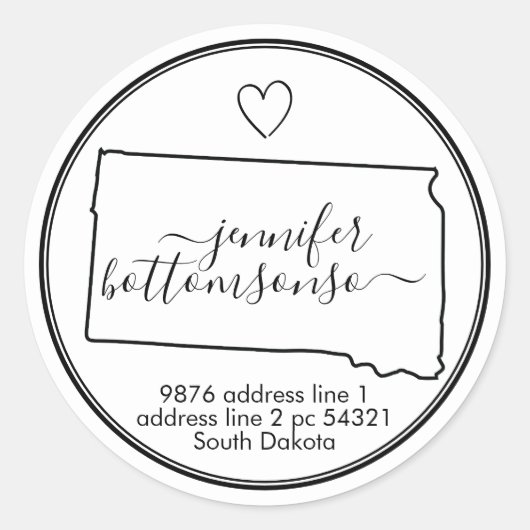 South Dakota Zuhause Rücksendeadresse Signature he Runder Aufkleber (Vorderseite)