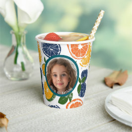 South Fruits Foto und Namenspapier Pappbecher