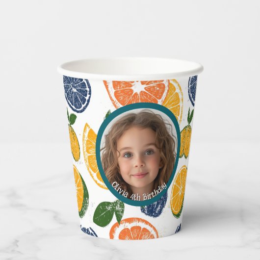 South Fruits Foto und Namenspapier Pappbecher (Rückseite)