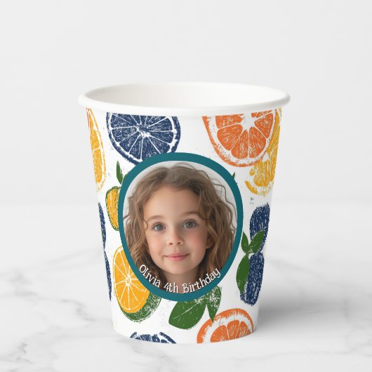 South Fruits Foto und Namenspapier Pappbecher (Vorderseite)