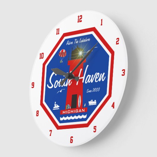 South Haven Lighthouse Große Wanduhr (Winkel)