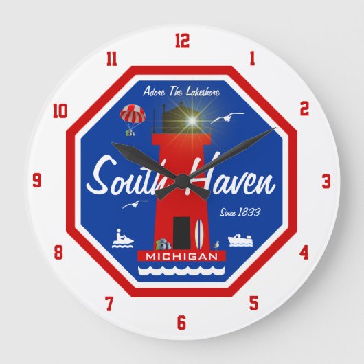 South Haven Lighthouse Große Wanduhr (Vorderseite)