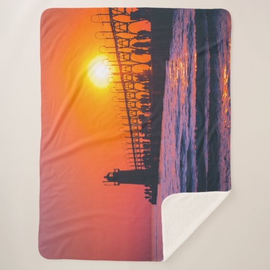 South Haven, MI Lighthouse Sherpa Blanket Sherpadecke (Vorderseite)