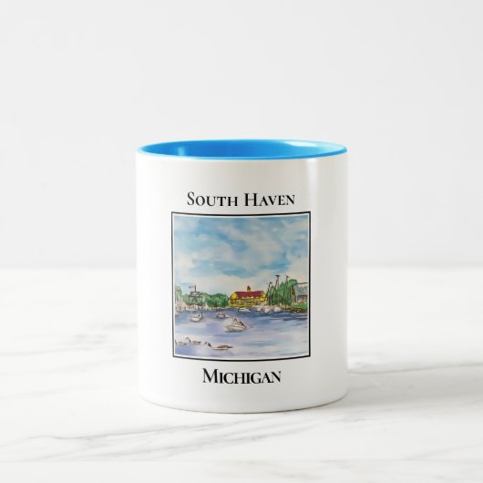 South Haven Michigan Hafeneinlass Zweifarbige Tasse (Mittel)