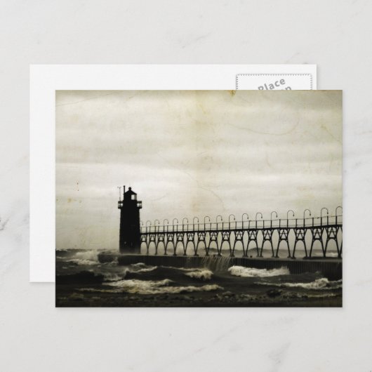 South Haven Michigan Lighthouse Stormy Weather Postkarte (Vorne/Hinten)