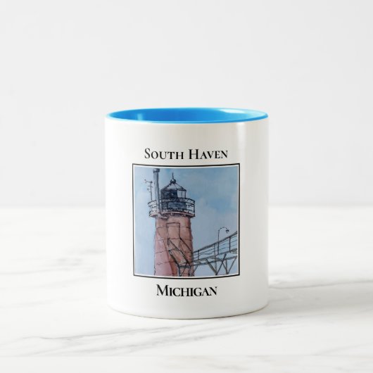 South Haven Michigan Lighthouse Zweifarbige Tasse (Mittel)