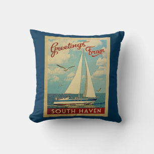 South Haven Segelboot Vintage Reise Michigan Kissen