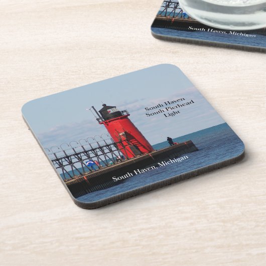 South Haven South Pierhead Light Plastic Untersetz Getränkeuntersetzer (Linke Seite)