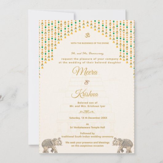 South Indian Temple Wedding Invitation Suite Einladung (Vorderseite)