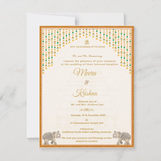 South Indian Temple Wedding Invitation Suite Einladung (Vorderseite)