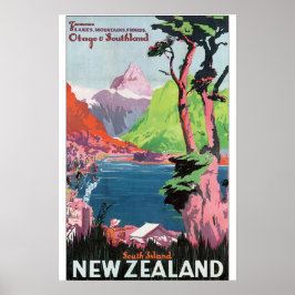 South Island Neuseeland Vintage Travel Poster