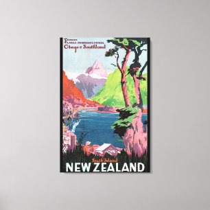 South Island Neuseeland Vintage Travel Poster Leinwanddruck