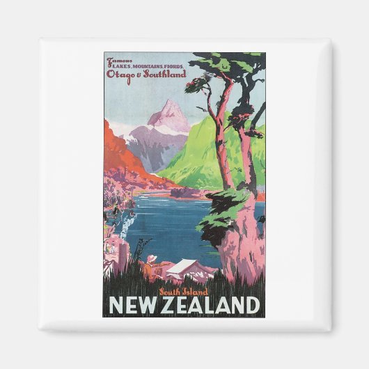 South Island New Zealand Travel Poster Magnet (Vorne)