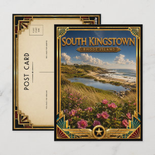 South Kingstown Rhode Island Vintage Art Deco Gold Postkarte