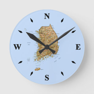 South Korea Map Clock Runde Wanduhr
