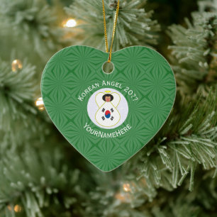 South Korean Flag Angel Year with Your Name Heart Keramik Ornament